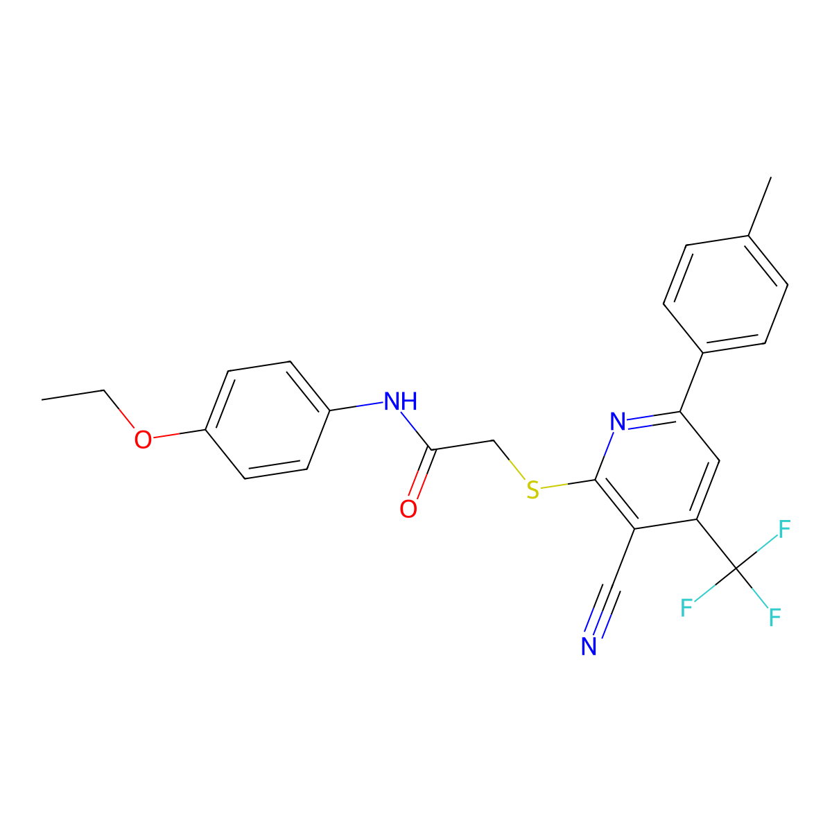 2-{[3-Cyano-6-(4-methylphenyl)-4-(trifluoromethyl)-2-pyridinyl]sulfanyl}-N-(4-ethoxyphenyl)acetamide molecular structure, CAS 618074-03-6