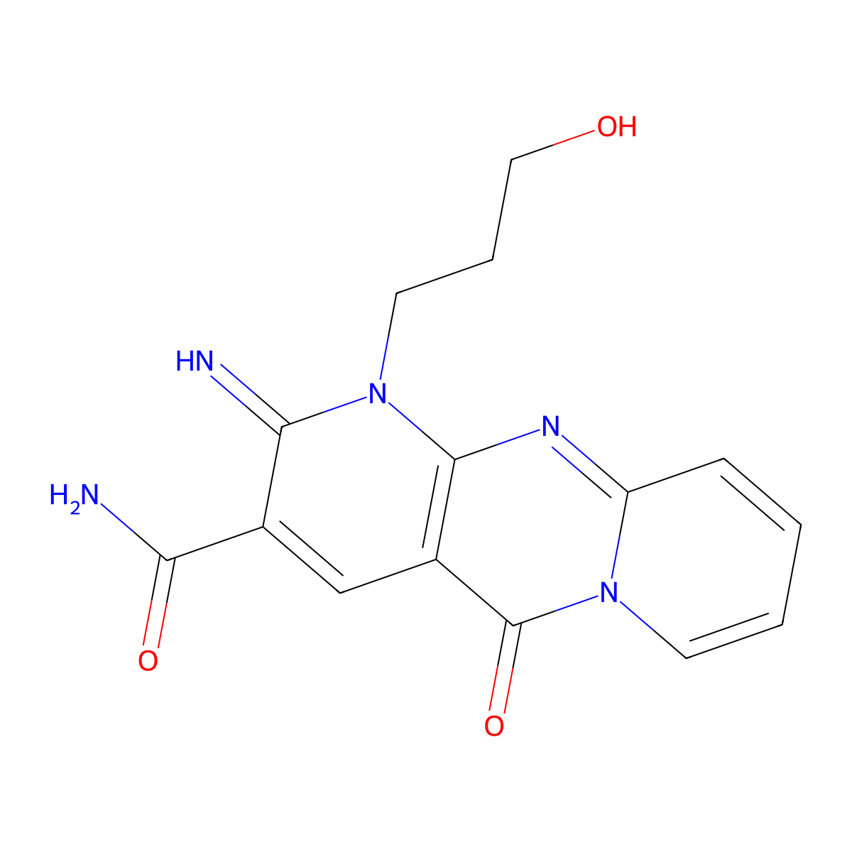 1-(3-Hydroxypropyl)-2-imino-5-oxo-1,5-dihydro-2H-dipyrido[1,2-A:2,3-D]pyrimidine-3-carboxamide molecular structure, CAS 618074-24-1