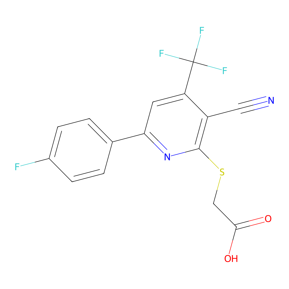 2-[3-Cyano-6-(4-fluorophenyl)-4-(trifluoromethyl)pyridin-2-yl]sulfanylacetic acid molecular structure, CAS 618074-44-5