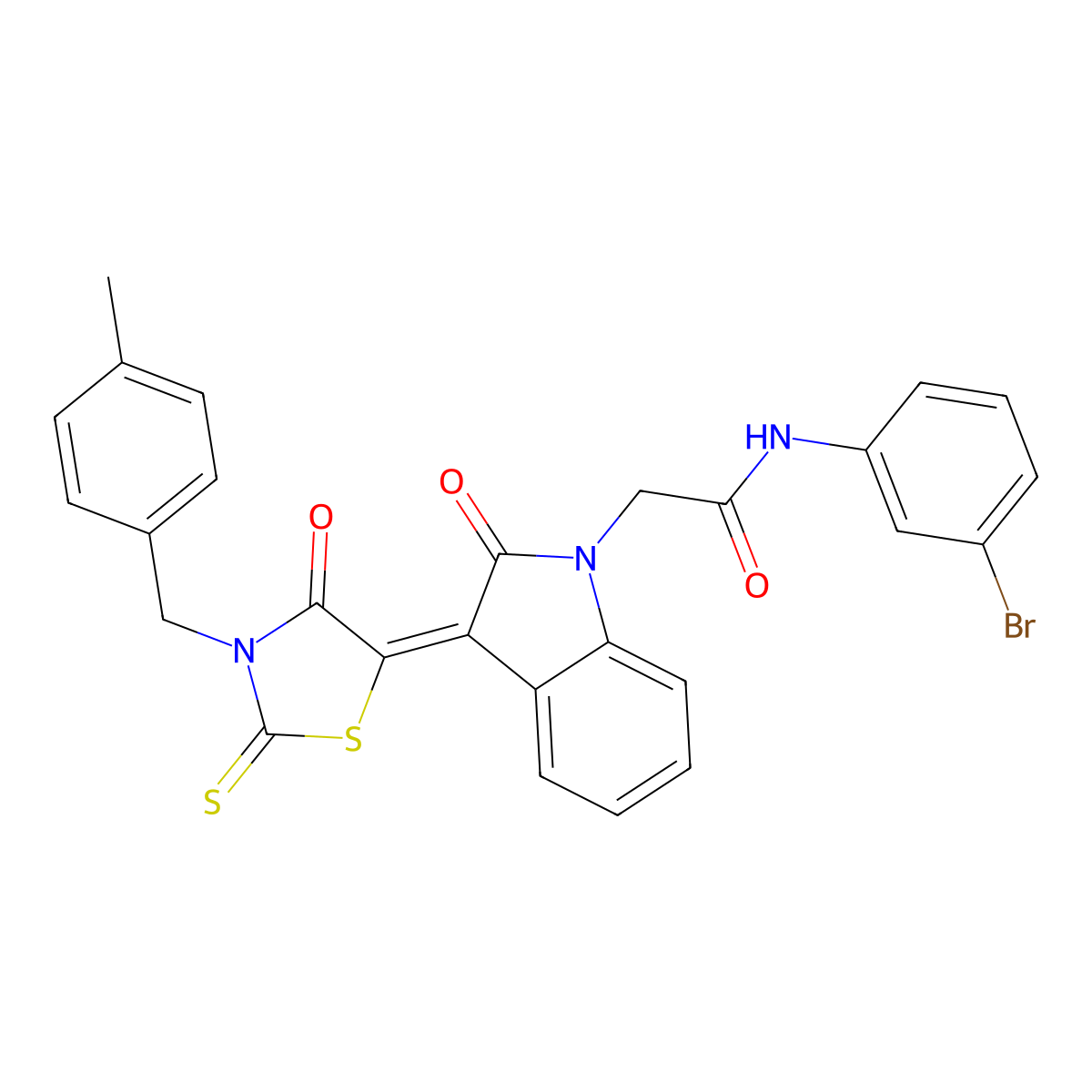 N-(3-Bromophenyl)-2-{(3Z)-3-[3-(4-methylbenzyl)-4-oxo-2-thioxo-1,3-thiazolidin-5-ylidene]-2-oxo-2,3-dihydro-1H-indol-1-YL}acetamide molecular structure, CAS 618075-23-3