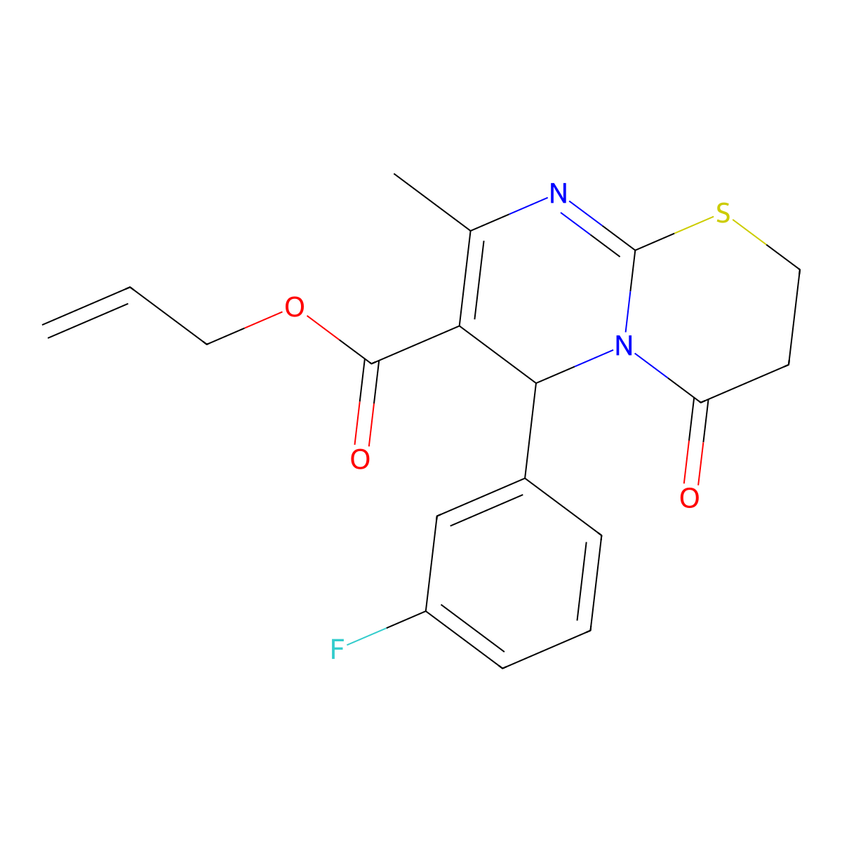 Allyl 6-(3-fluorophenyl)-8-methyl-4-oxo-3,4-dihydro-2H,6H-pyrimido[2,1-B][1,3]thiazine-7-carboxylate molecular structure, CAS 618075-57-3