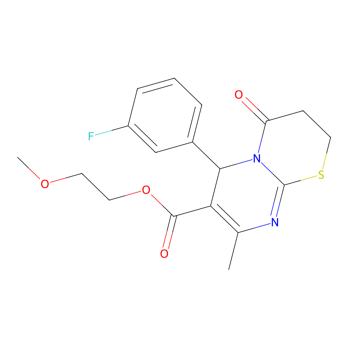 2-Methoxyethyl 6-(3-fluorophenyl)-8-methyl-4-oxo-3,4-dihydro-2H,6H-pyrimido(2,1-B)(1,3)thiazine-7-carboxylate molecular structure, CAS 618075-59-5