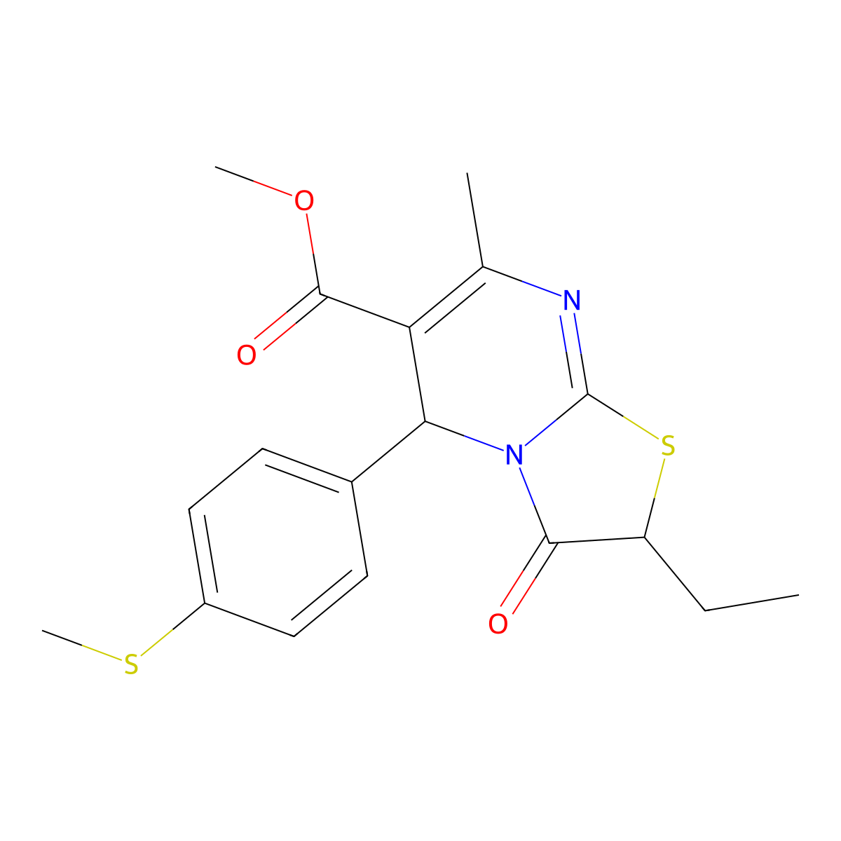 Methyl 2-ethyl-7-methyl-5-(4-(methylsulfanyl)phenyl)-3-oxo-2,3-dihydro-5H-(1,3)thiazolo(3,2-A)pyrimidine-6-carboxylate molecular structure, CAS 618075-65-3