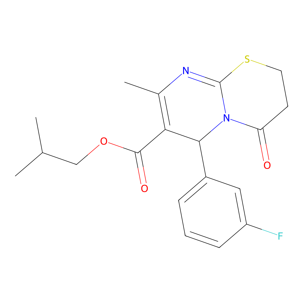Isobutyl 6-(3-fluorophenyl)-8-methyl-4-oxo-3,4-dihydro-2H,6H-pyrimido[2,1-B][1,3]thiazine-7-carboxylate molecular structure, CAS 618075-69-7