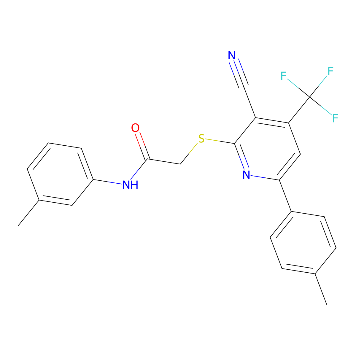 2-((3-Cyano-6-(4-methylphenyl)-4-(trifluoromethyl)-2-pyridinyl)sulfanyl)-N-(3-methylphenyl)acetamide molecular structure, CAS 618075-72-2