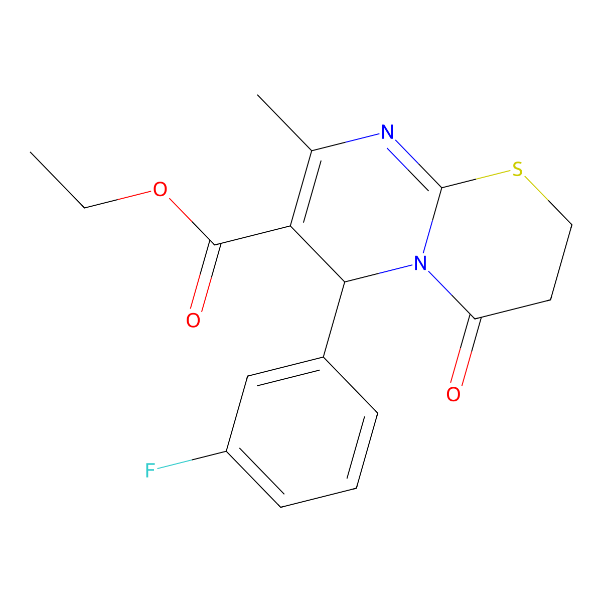 Ethyl 6-(3-fluorophenyl)-8-methyl-4-oxo-3,4-dihydro-2H,6H-pyrimido[2,1-B][1,3]thiazine-7-carboxylate molecular structure, CAS 618075-73-3