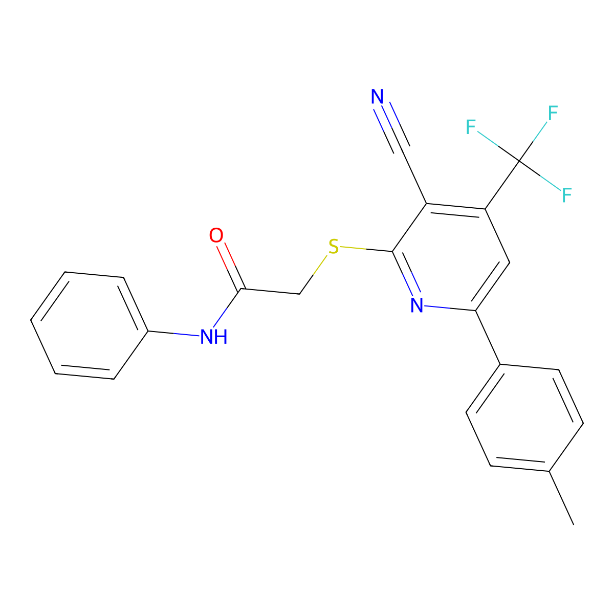 2-((3-Cyano-6-(4-methylphenyl)-4-(trifluoromethyl)-2-pyridinyl)sulfanyl)-N-phenylacetamide molecular structure, CAS 618075-74-4