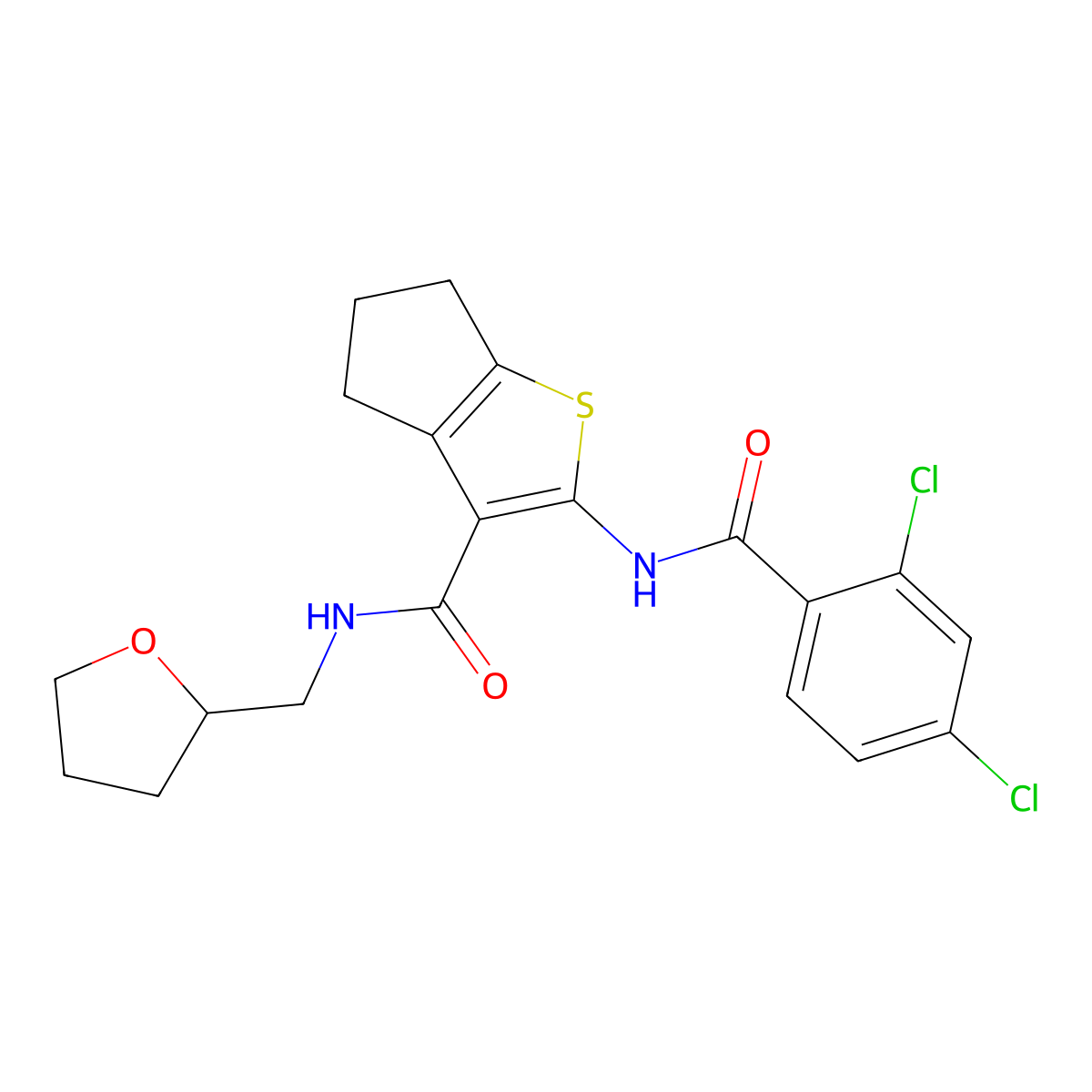 2-[(2,4-dichlorobenzoyl)amino]-N-(oxolan-2-ylmethyl)-5,6-dihydro-4H-cyclopenta[b]thiophene-3-carboxamide molecular structure, CAS 618076-33-8