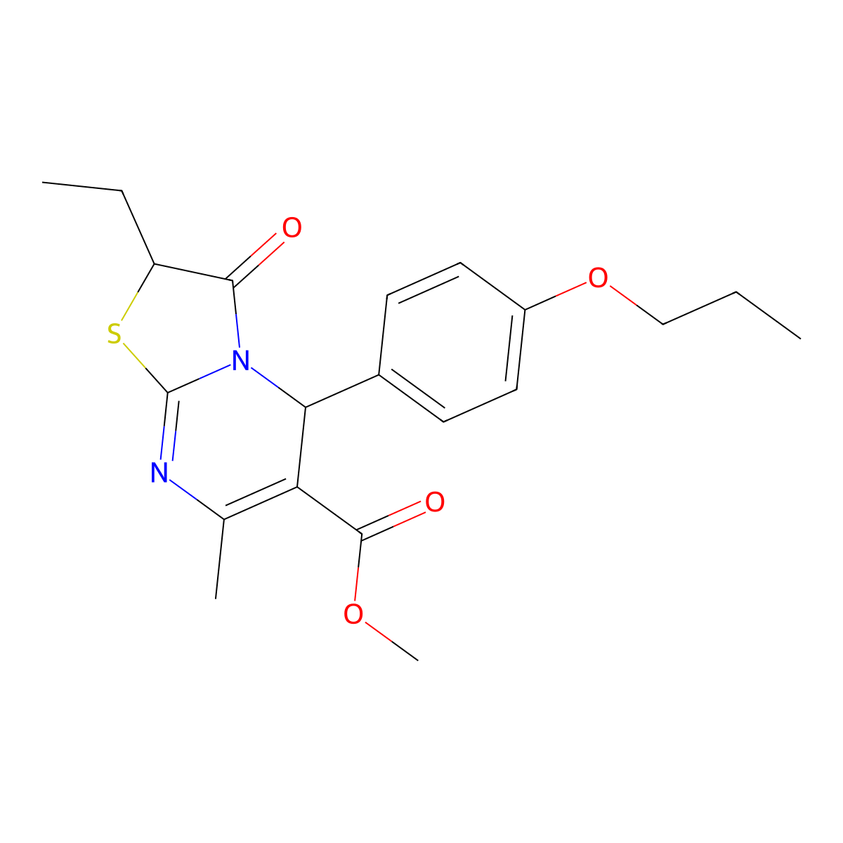 Methyl 2-ethyl-7-methyl-3-oxo-5-(4-propoxyphenyl)-2,3-dihydro-5H-(1,3)thiazolo(3,2-A)pyrimidine-6-carboxylate molecular structure, CAS 618076-34-9