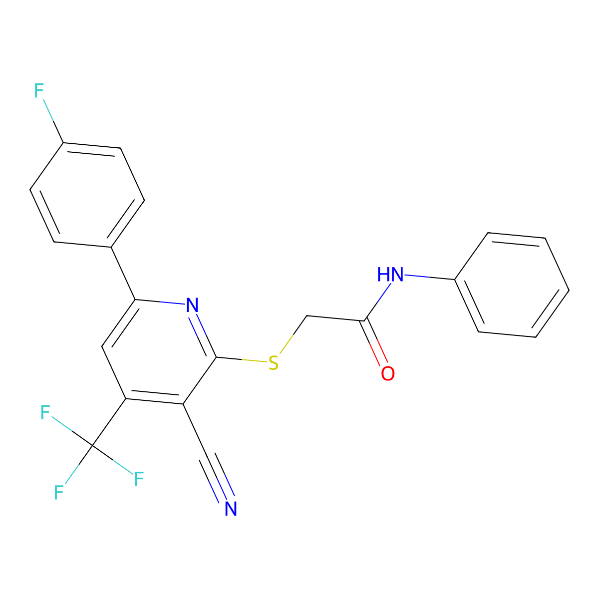 2-((3-Cyano-6-(4-F-PH)-4-(trifluoromethyl)-2-pyridinyl)thio)-N-phenylacetamide molecular structure, CAS 618076-36-1