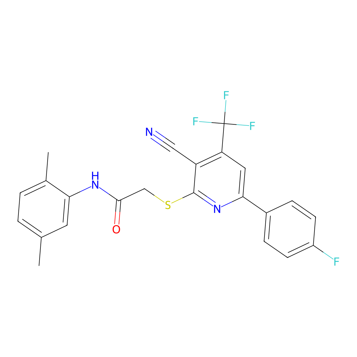 2-{[3-Cyano-6-(4-fluorophenyl)-4-(trifluoromethyl)-2-pyridinyl]sulfanyl}-N-(2,5-dimethylphenyl)acetamide molecular structure, CAS 618076-40-7