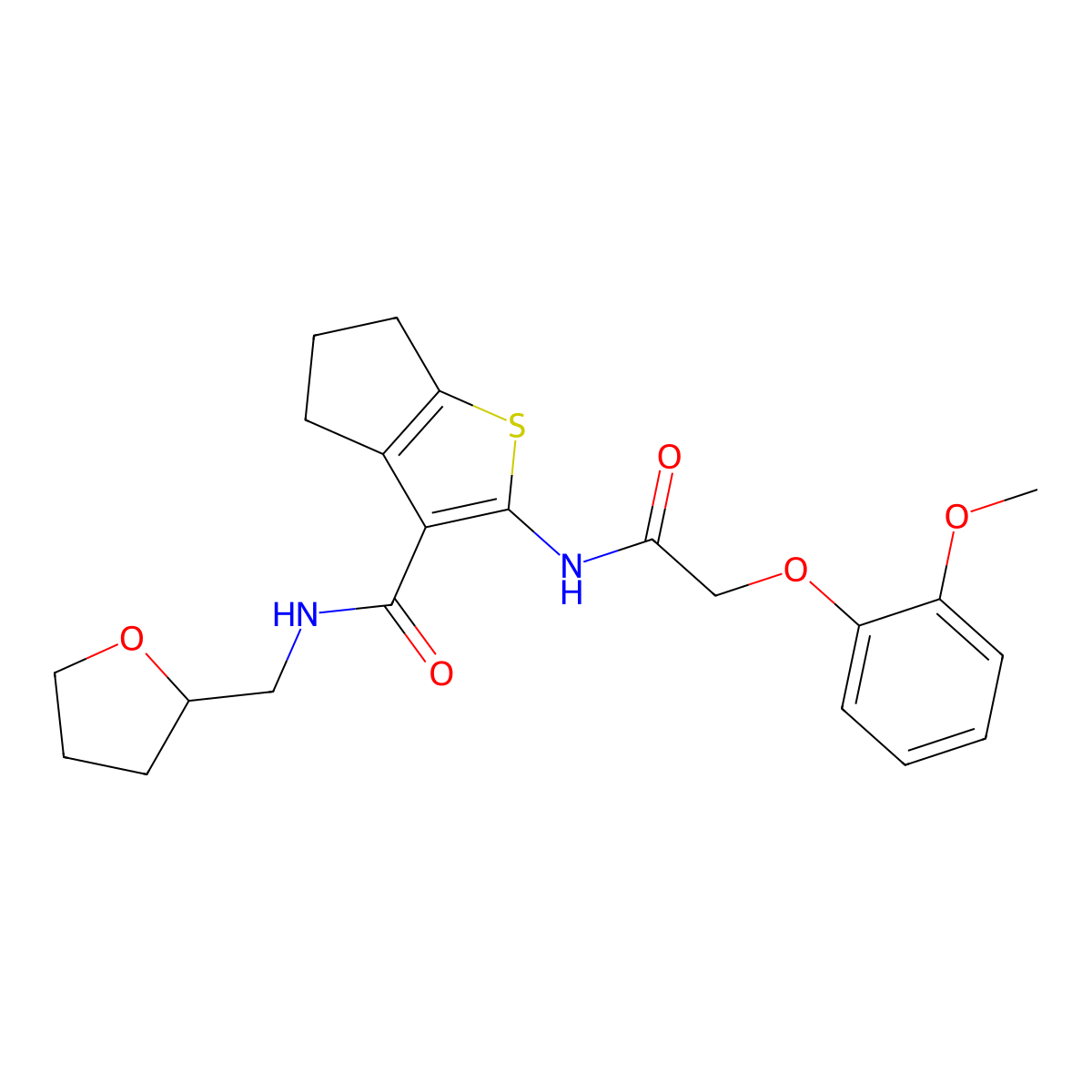 2-{[(2-methoxyphenoxy)acetyl]amino}-N-(tetrahydrofuran-2-ylmethyl)-5,6-dihydro-4H-cyclopenta[b]thiophene-3-carboxamide molecular structure, CAS 618076-43-0