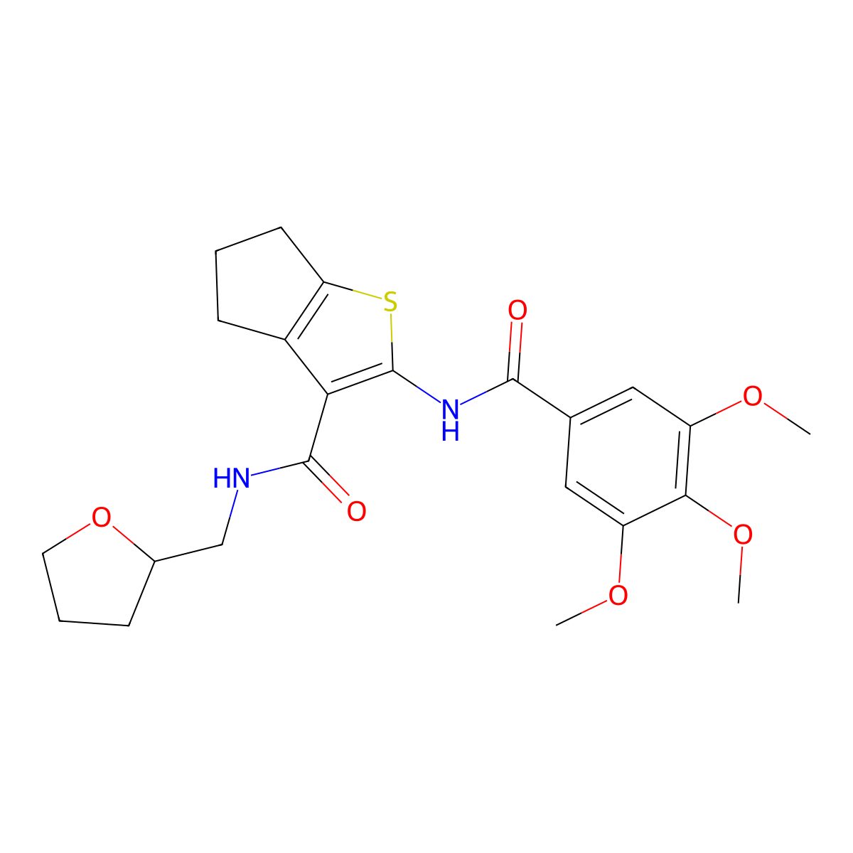 N-(tetrahydrofuran-2-ylmethyl)-2-{[(3,4,5-trimethoxyphenyl)carbonyl]amino}-5,6-dihydro-4H-cyclopenta[b]thiophene-3-carboxamide molecular structure, CAS 618076-47-4