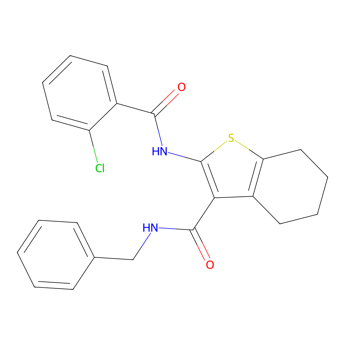 N-benzyl-2-[(2-chlorobenzoyl)amino]-4,5,6,7-tetrahydro-1-benzothiophene-3-carboxamide molecular structure, CAS 618076-57-6