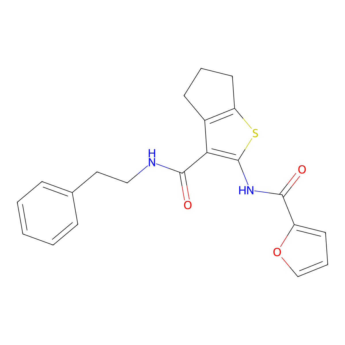 N-{3-[(2-phenylethyl)carbamoyl]-4H,5H,6H-cyclopenta[b]thiophen-2-yl}furan-2-carboxamide molecular structure, CAS 618076-61-2