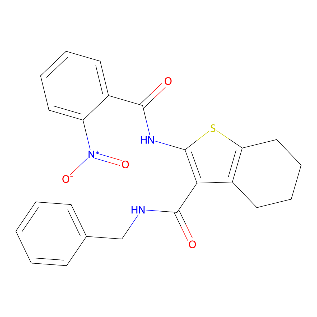 N-benzyl-2-[(2-nitrobenzoyl)amino]-4,5,6,7-tetrahydro-1-benzothiophene-3-carboxamide molecular structure, CAS 618077-07-9