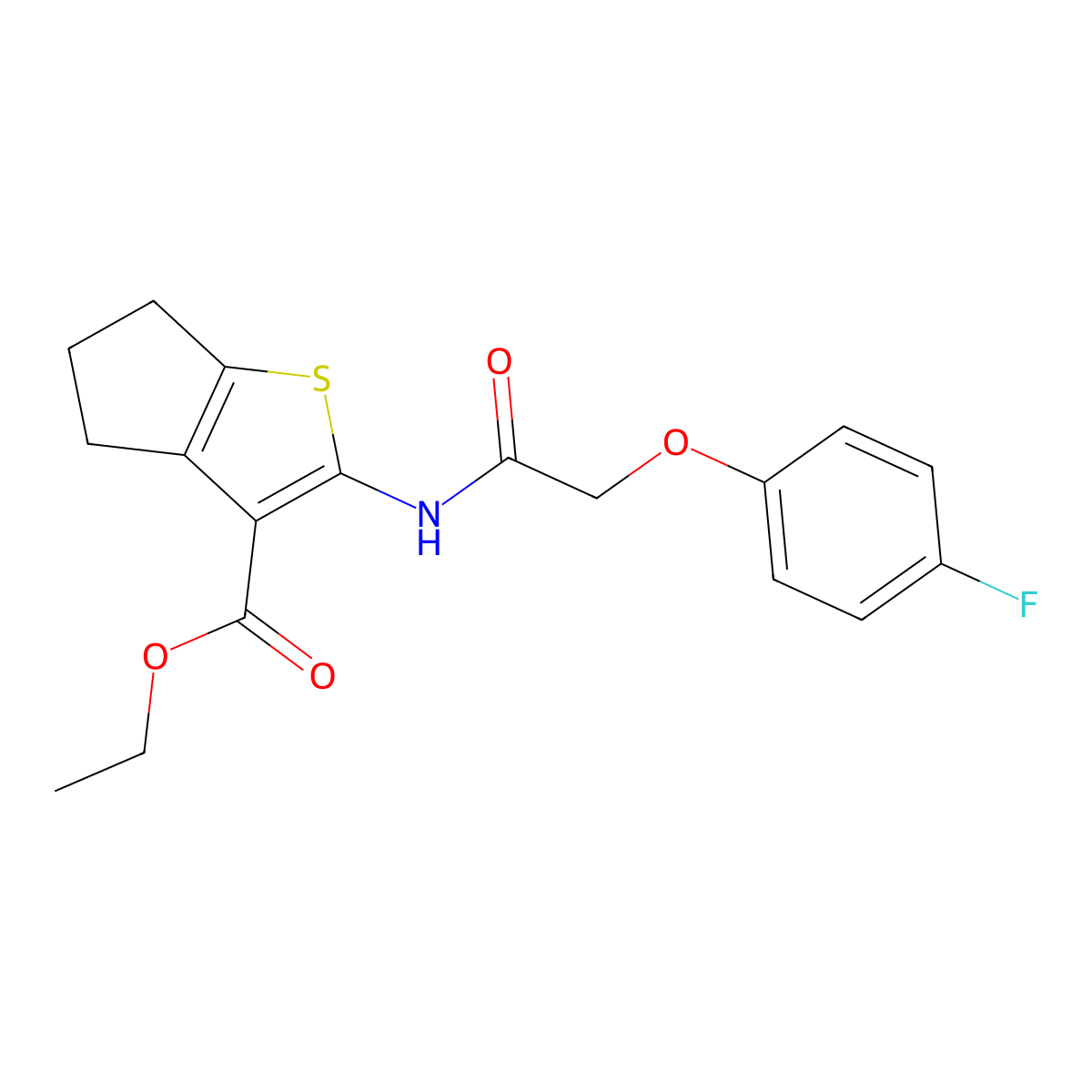 ethyl 2-[2-(4-fluorophenoxy)acetamido]-4H,5H,6H-cyclopenta[b]thiophene-3-carboxylate molecular structure, CAS 618077-09-1
