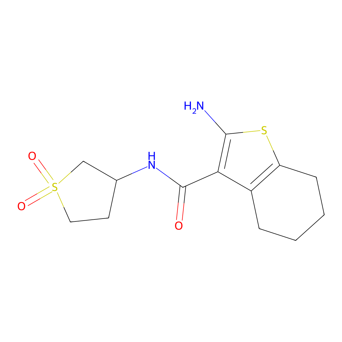 2-amino-N-(1,1-dioxidotetrahydrothiophen-3-yl)-4,5,6,7-tetrahydro-1-benzothiophene-3-carboxamide molecular structure, CAS 618077-54-6