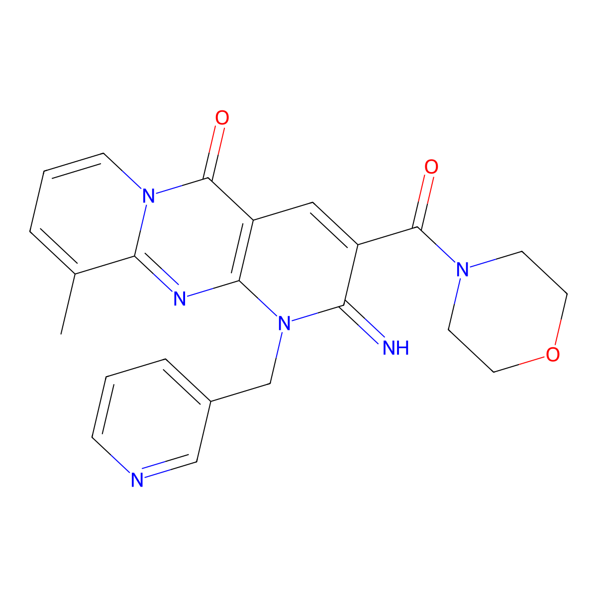 2-Imino-10-methyl-3-(4-morpholinylcarbonyl)-1-(3-pyridinylmethyl)-1,2-dihydro-5H-dipyrido(1,2-A:2,3-D)pyrimidin-5-one molecular structure, CAS 618077-71-7