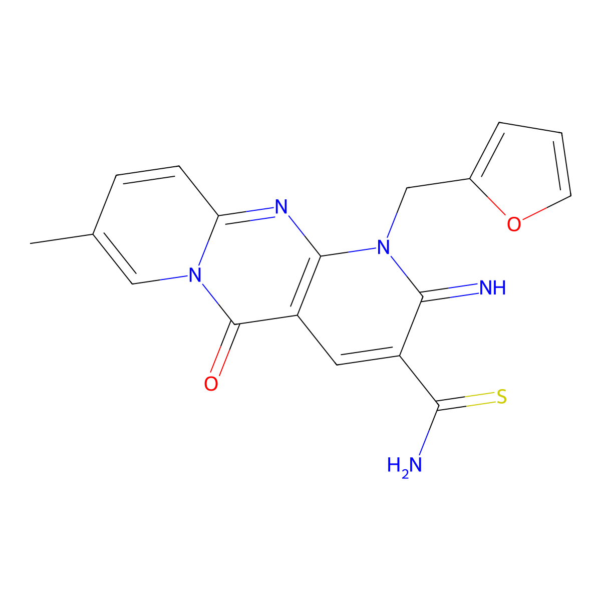 1-(2-Furylmethyl)-2-imino-8-methyl-5-oxo-1,5-dihydro-2H-dipyrido[1,2-A:2,3-D]pyrimidine-3-carbothioamide molecular structure, CAS 618077-90-0