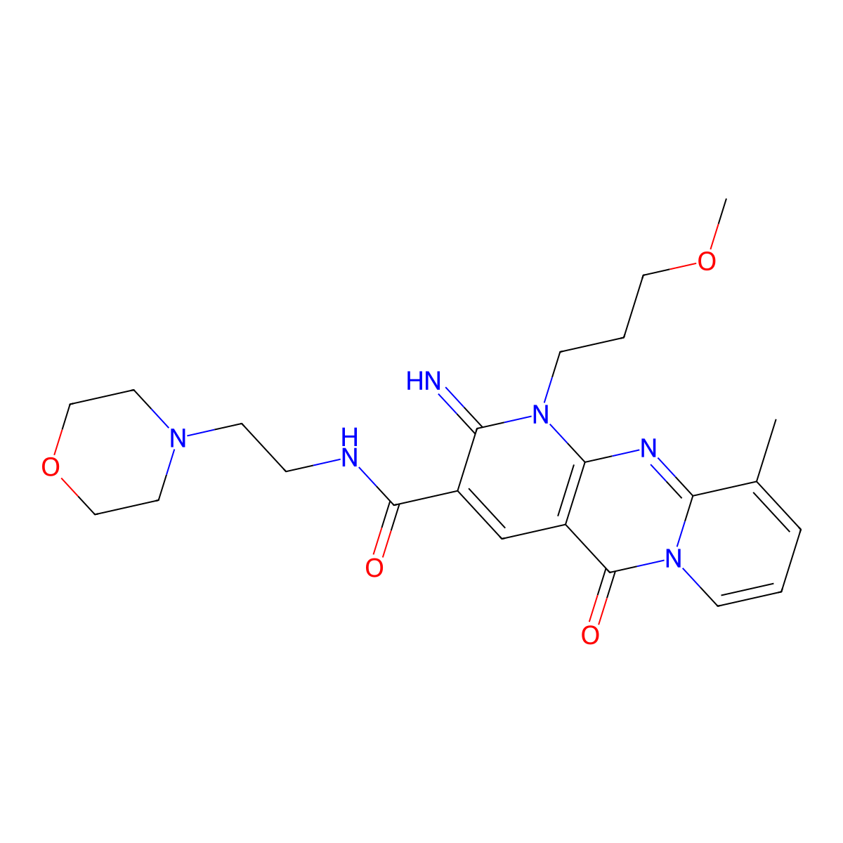 2-Imino-1-(3-methoxypropyl)-10-methyl-N-[2-(4-morpholinyl)ethyl]-5-oxo-1,5-dihydro-2H-dipyrido[1,2-A:2,3-D]pyrimidine-3-carboxamide molecular structure, CAS 618077-93-3