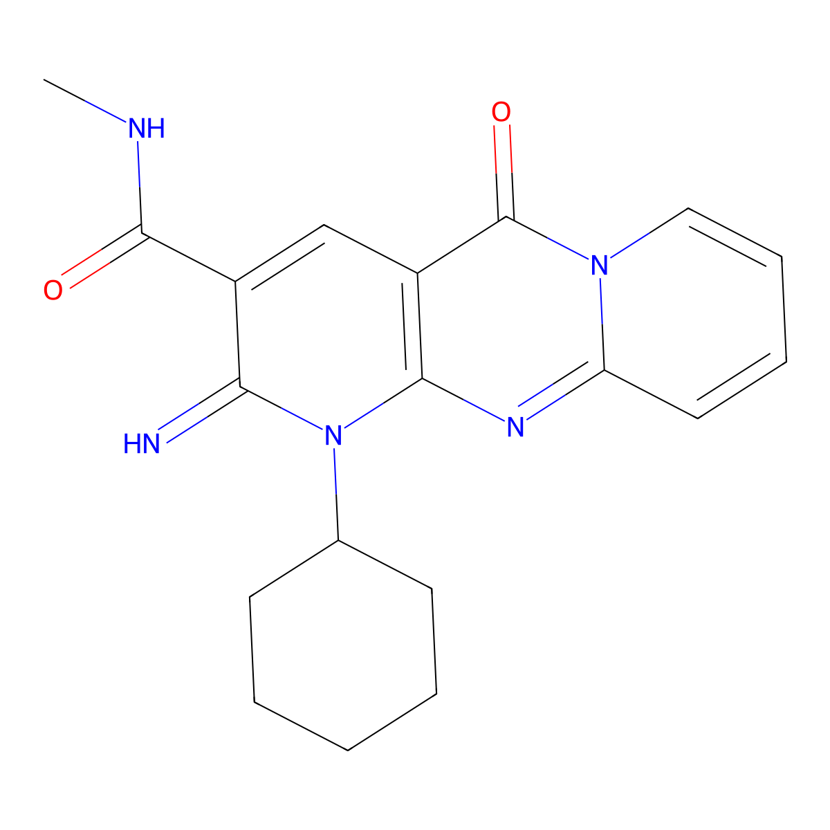 1-Cyclohexyl-2-imino-N-methyl-5-oxo-1,5-dihydro-2H-dipyrido[1,2-A:2,3-D]pyrimidine-3-carboxamide molecular structure, CAS 618078-01-6