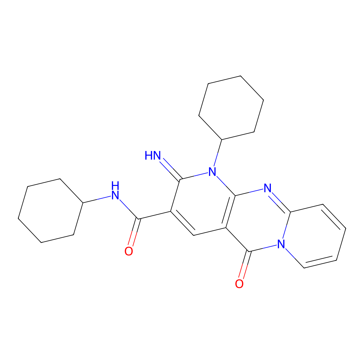 N,1-Dicyclohexyl-2-imino-5-oxo-1,5-dihydro-2H-dipyrido[1,2-A:2,3-D]pyrimidine-3-carboxamide molecular structure, CAS 618078-04-9