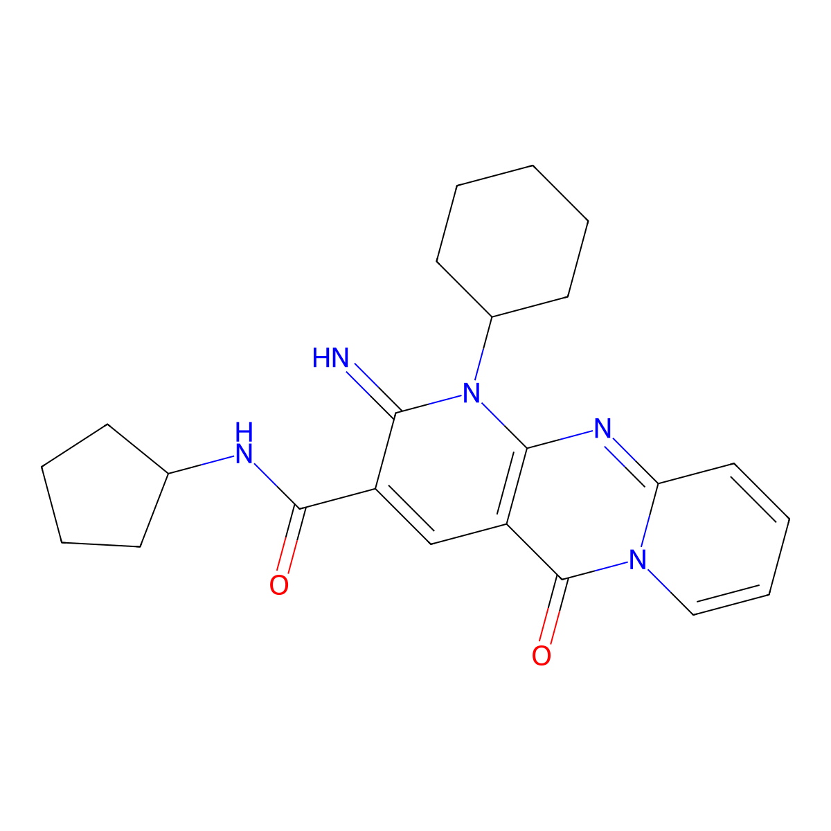 1-Cyclohexyl-N-cyclopentyl-2-imino-5-oxo-1,5-dihydro-2H-dipyrido(1,2-A:2,3-D)pyrimidine-3-carboxamide molecular structure, CAS 618078-07-2