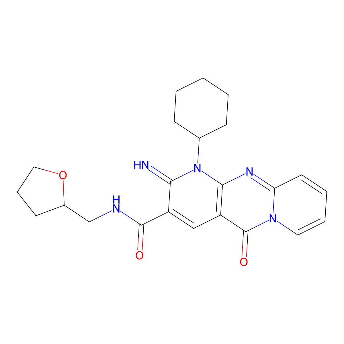 1-Cyclohexyl-2-imino-5-oxo-N-(tetrahydro-2-furanylmethyl)-1,5-dihydro-2H-dipyrido[1,2-A:2,3-D]pyrimidine-3-carboxamide molecular structure, CAS 618078-10-7