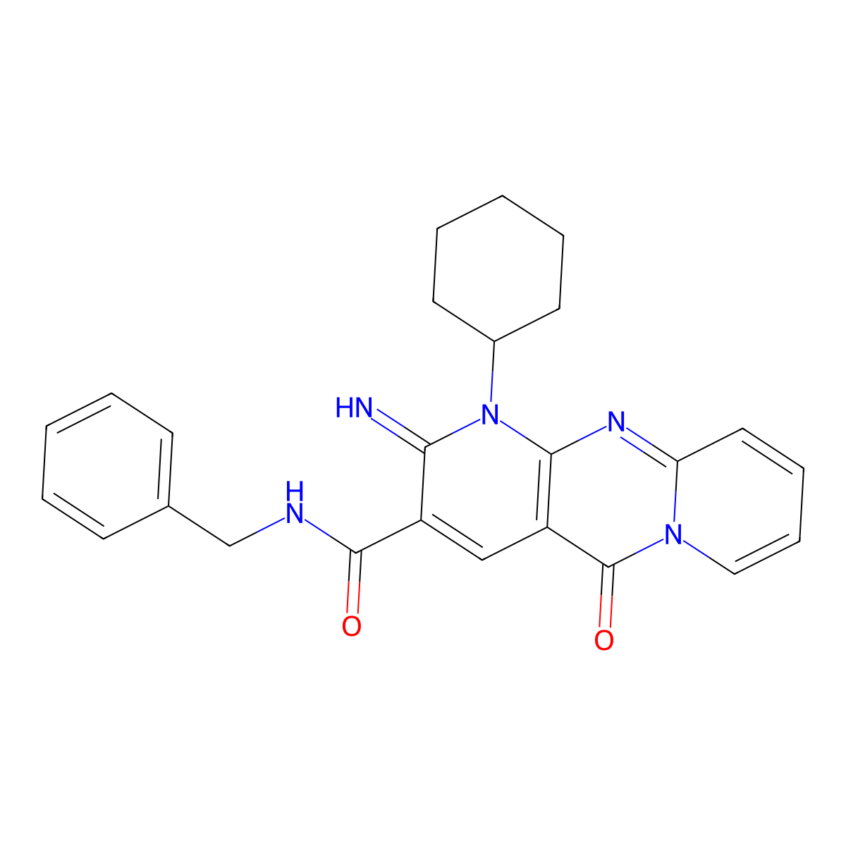 N-benzyl-7-cyclohexyl-6-imino-2-oxo-1,7,9-triazatricyclo[8.4.0.0^{3,8}]tetradeca-3(8),4,9,11,13-pentaene-5-carboxamide molecular structure, CAS 618078-21-0