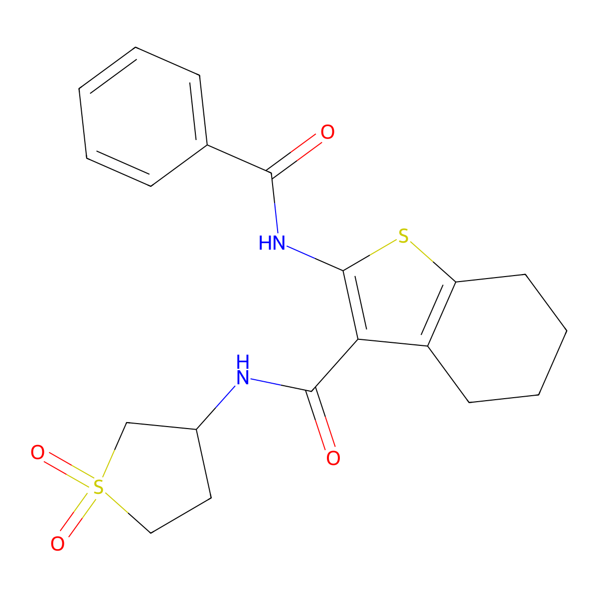 N-(1,1-dioxidotetrahydrothiophen-3-yl)-2-[(phenylcarbonyl)amino]-4,5,6,7-tetrahydro-1-benzothiophene-3-carboxamide molecular structure, CAS 618078-47-0