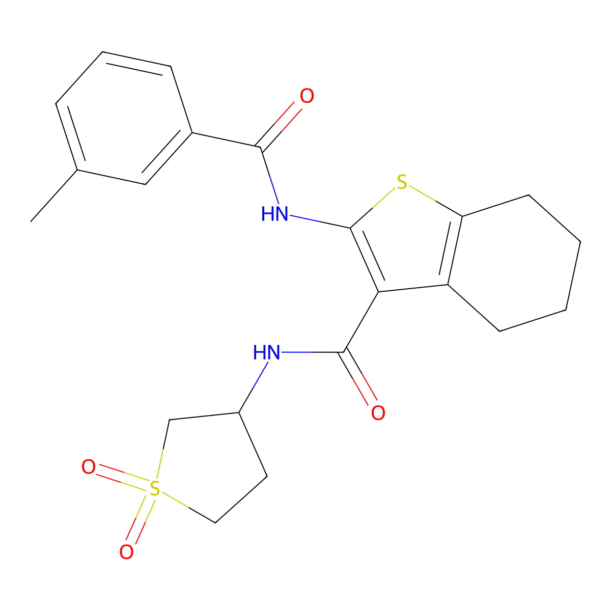 N-(1,1-dioxidotetrahydrothiophen-3-yl)-2-{[(3-methylphenyl)carbonyl]amino}-4,5,6,7-tetrahydro-1-benzothiophene-3-carboxamide molecular structure, CAS 618078-51-6