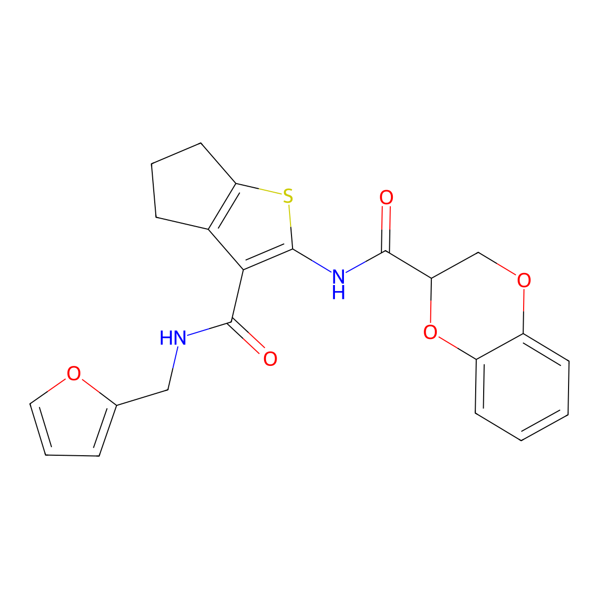 N-{3-[(furan-2-ylmethyl)carbamoyl]-5,6-dihydro-4H-cyclopenta[b]thiophen-2-yl}-2,3-dihydro-1,4-benzodioxine-2-carboxamide molecular structure, CAS 618078-63-0