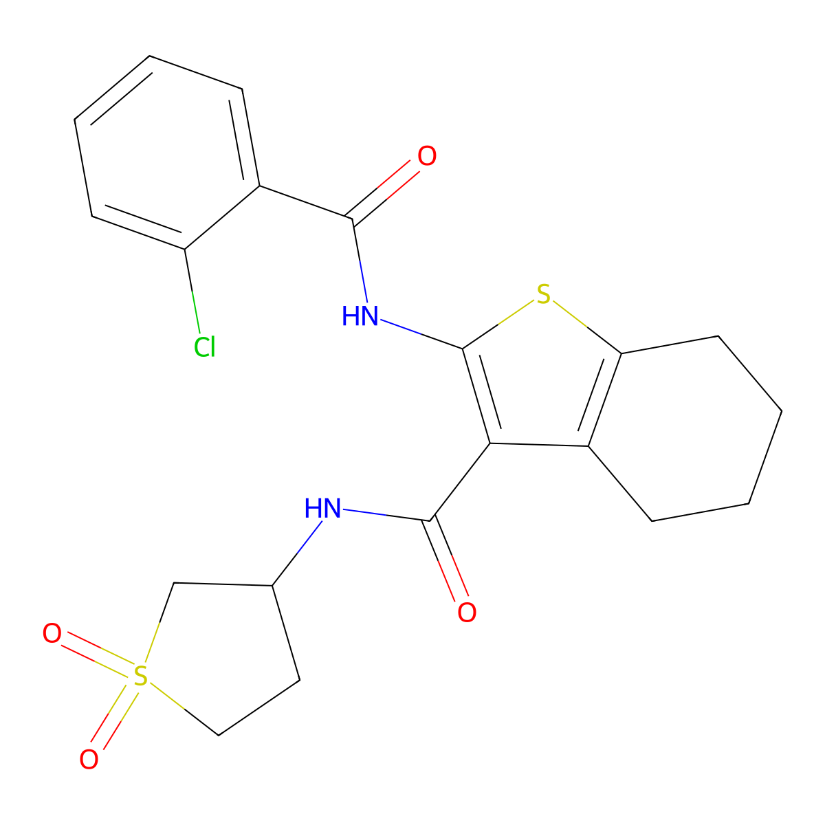 2-(2-chlorobenzamido)-N-(1,1-dioxidotetrahydrothiophen-3-yl)-4,5,6,7-tetrahydrobenzo[b]thiophene-3-carboxamide molecular structure, CAS 618078-76-5