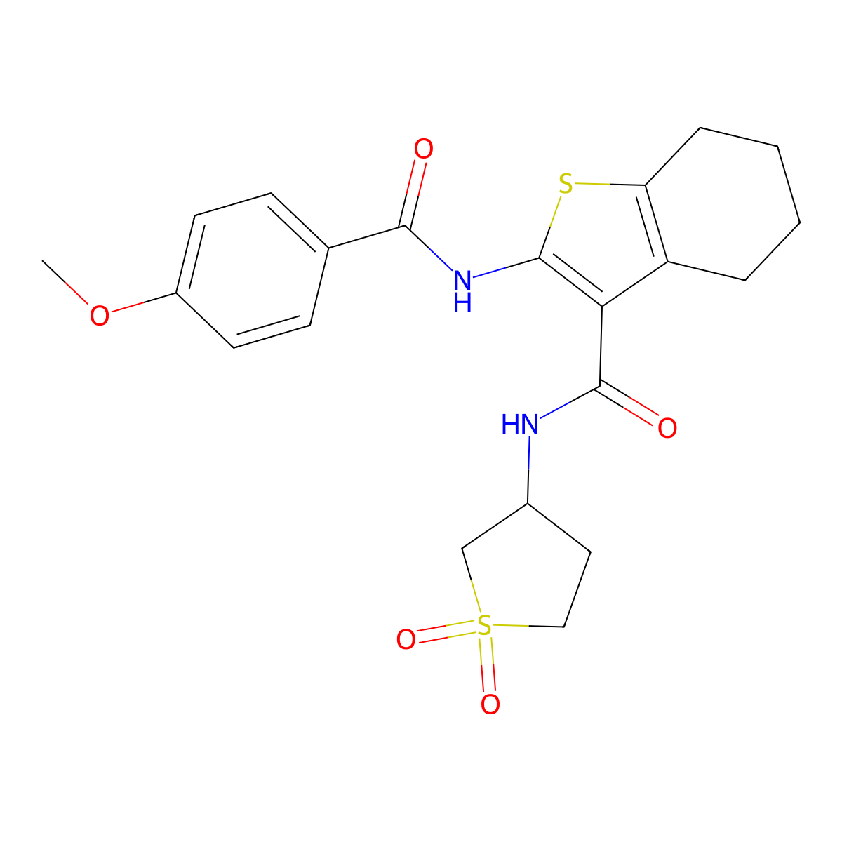 N-(1,1-dioxidotetrahydrothiophen-3-yl)-2-{[(4-methoxyphenyl)carbonyl]amino}-4,5,6,7-tetrahydro-1-benzothiophene-3-carboxamide molecular structure, CAS 618078-79-8