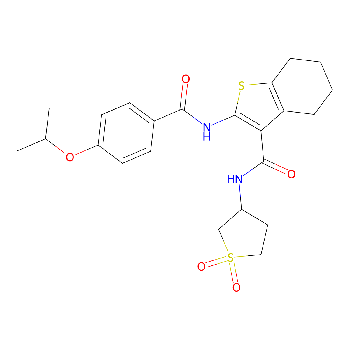 N-(1,1-dioxidotetrahydrothiophen-3-yl)-2-({[4-(propan-2-yloxy)phenyl]carbonyl}amino)-4,5,6,7-tetrahydro-1-benzothiophene-3-carboxamide molecular structure, CAS 618078-85-6