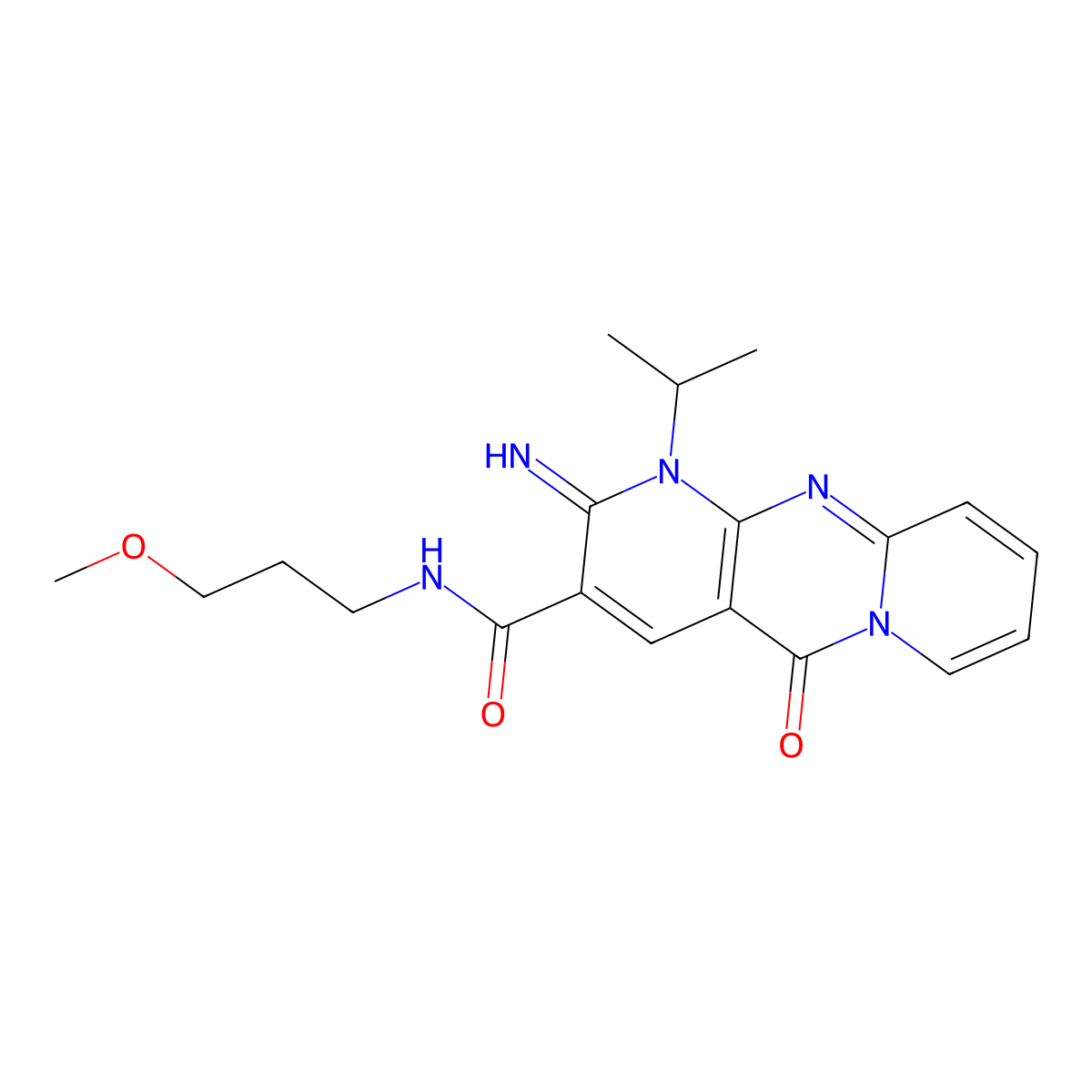 6-imino-N-(3-methoxypropyl)-2-oxo-7-(propan-2-yl)-1,7,9-triazatricyclo[8.4.0.0^{3,8}]tetradeca-3(8),4,9,11,13-pentaene-5-carboxamide molecular structure, CAS 618078-93-6