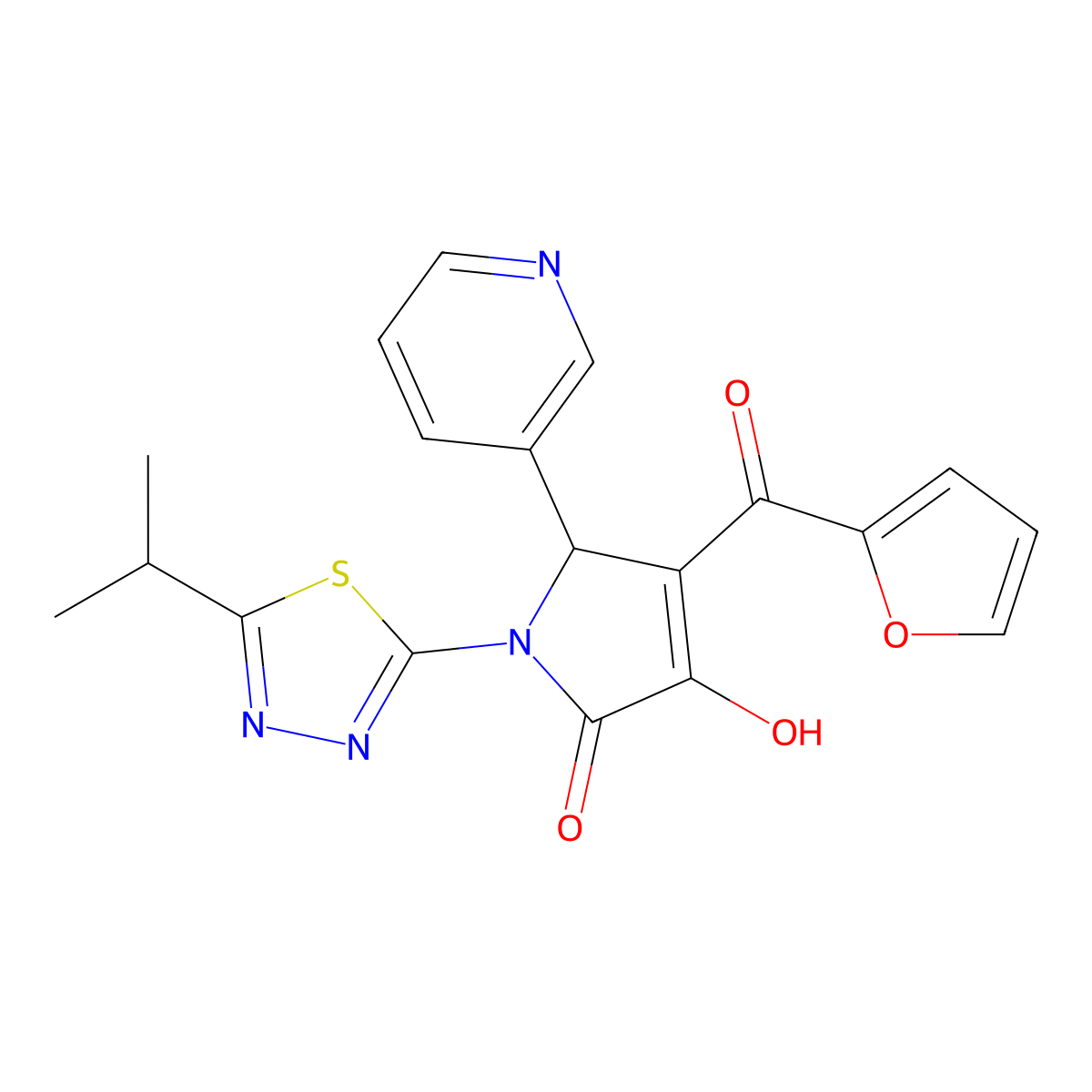 (4E)-4-[furan-2-yl(hydroxy)methylidene]-1-[5-(propan-2-yl)-1,3,4-thiadiazol-2-yl]-5-(pyridin-3-yl)pyrrolidine-2,3-dione molecular structure, CAS 618078-99-2