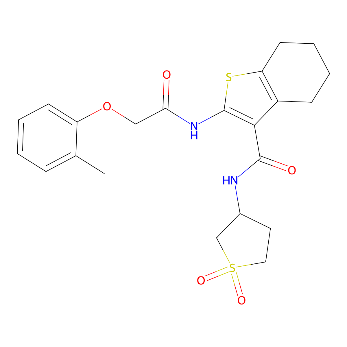 N-(1,1-Dioxidotetrahydro-3-thienyl)-2-(((2-methylphenoxy)acetyl)amino)-4,5,6,7-tetrahydro-1-benzothiophene-3-carboxamide molecular structure, CAS 618079-09-7