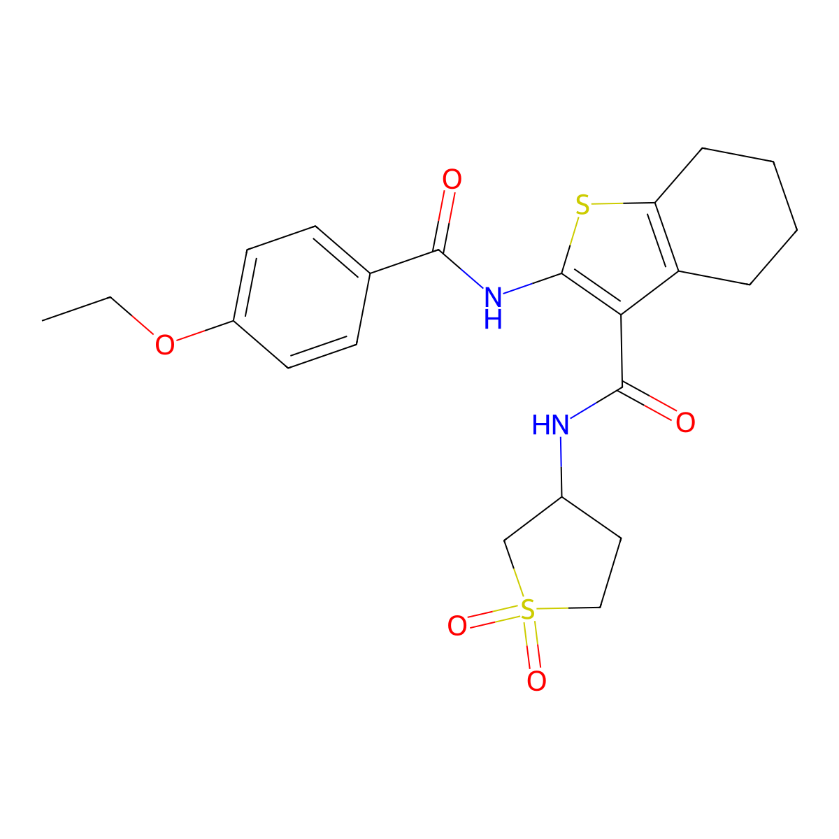 N-(1,1-dioxidotetrahydrothiophen-3-yl)-2-{[(4-ethoxyphenyl)carbonyl]amino}-4,5,6,7-tetrahydro-1-benzothiophene-3-carboxamide molecular structure, CAS 618079-24-6