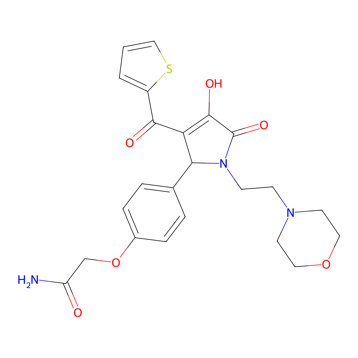 2-(4-{4-hydroxy-1-[2-(morpholin-4-yl)ethyl]-5-oxo-3-(thiophen-2-ylcarbonyl)-2,5-dihydro-1H-pyrrol-2-yl}phenoxy)acetamide molecular structure, CAS 618079-59-7