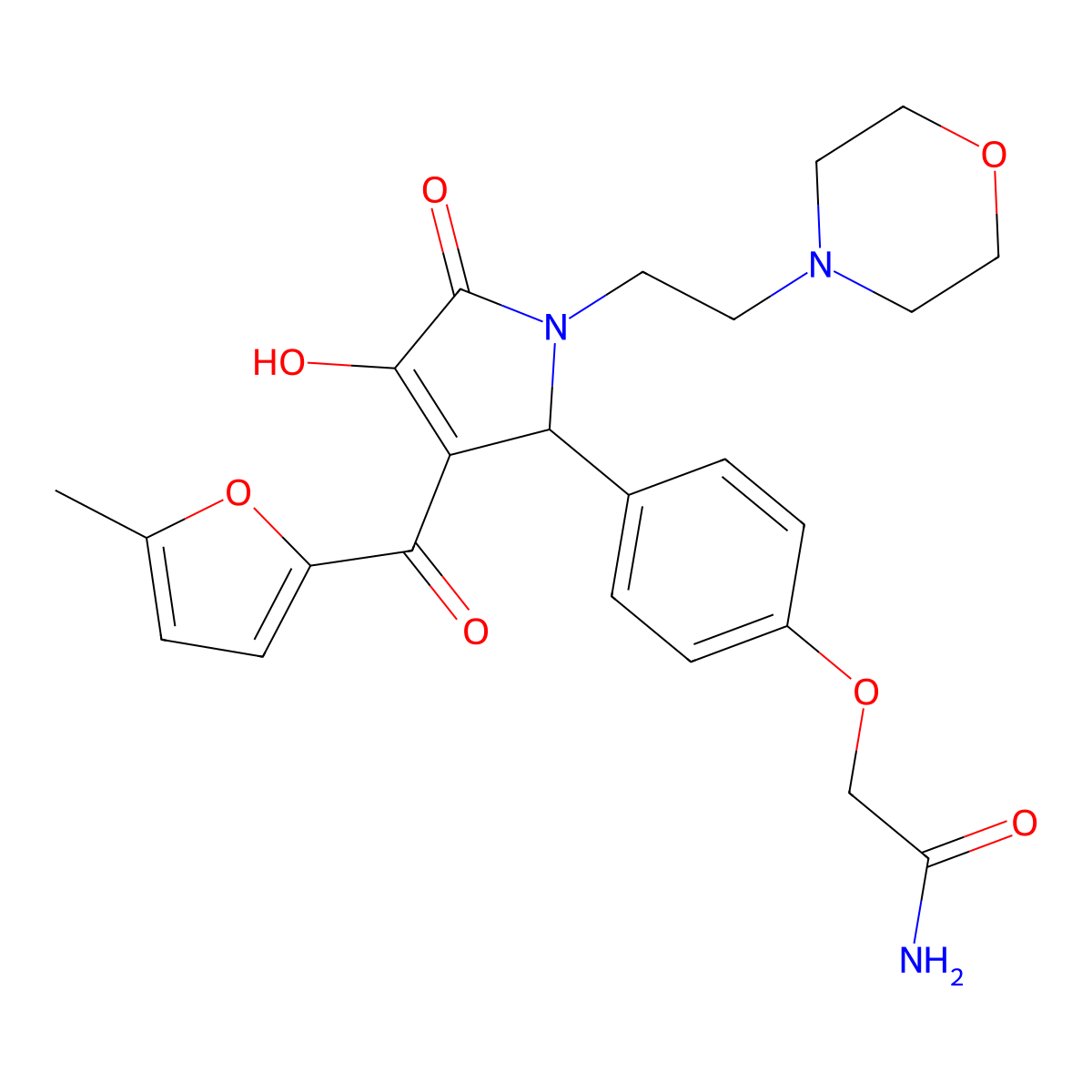 2-(4-{4-hydroxy-3-[(5-methylfuran-2-yl)carbonyl]-1-[2-(morpholin-4-yl)ethyl]-5-oxo-2,5-dihydro-1H-pyrrol-2-yl}phenoxy)acetamide molecular structure, CAS 618079-69-9