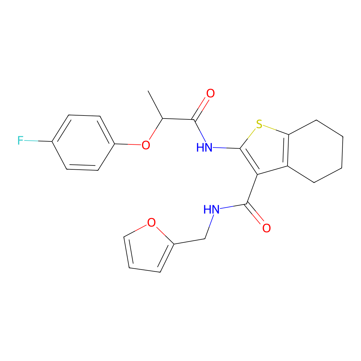 2-{[2-(4-Fluorophenoxy)propanoyl]amino}-N-(2-furylmethyl)-4,5,6,7-tetrahydro-1-benzothiophene-3-carboxamide molecular structure, CAS 618079-99-5