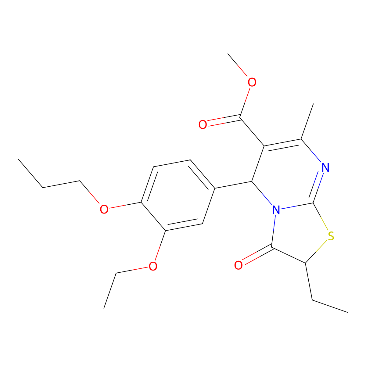 methyl 5-(3-ethoxy-4-propoxyphenyl)-2-ethyl-7-methyl-3-oxo-2,3-dihydro-5H-[1,3]thiazolo[3,2-a]pyrimidine-6-carboxylate molecular structure, CAS 618080-07-2
