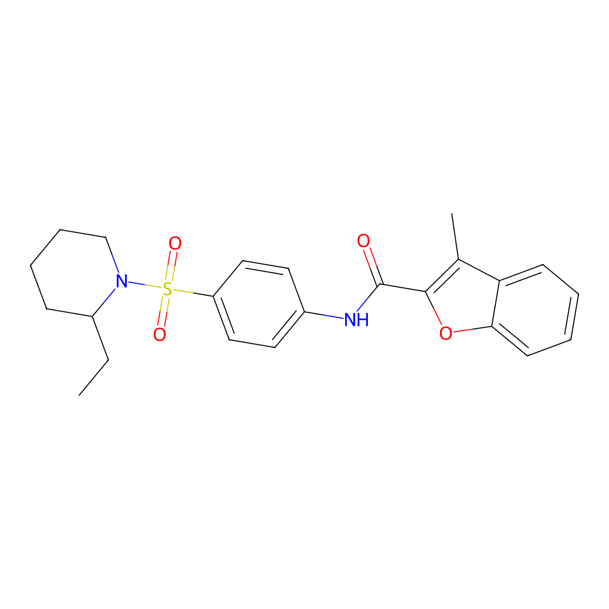 N-(4-((2-ET-1-Piperidinyl)sulfonyl)phenyl)-3-methyl-1-benzofuran-2-carboxamide molecular structure, CAS 618080-11-8