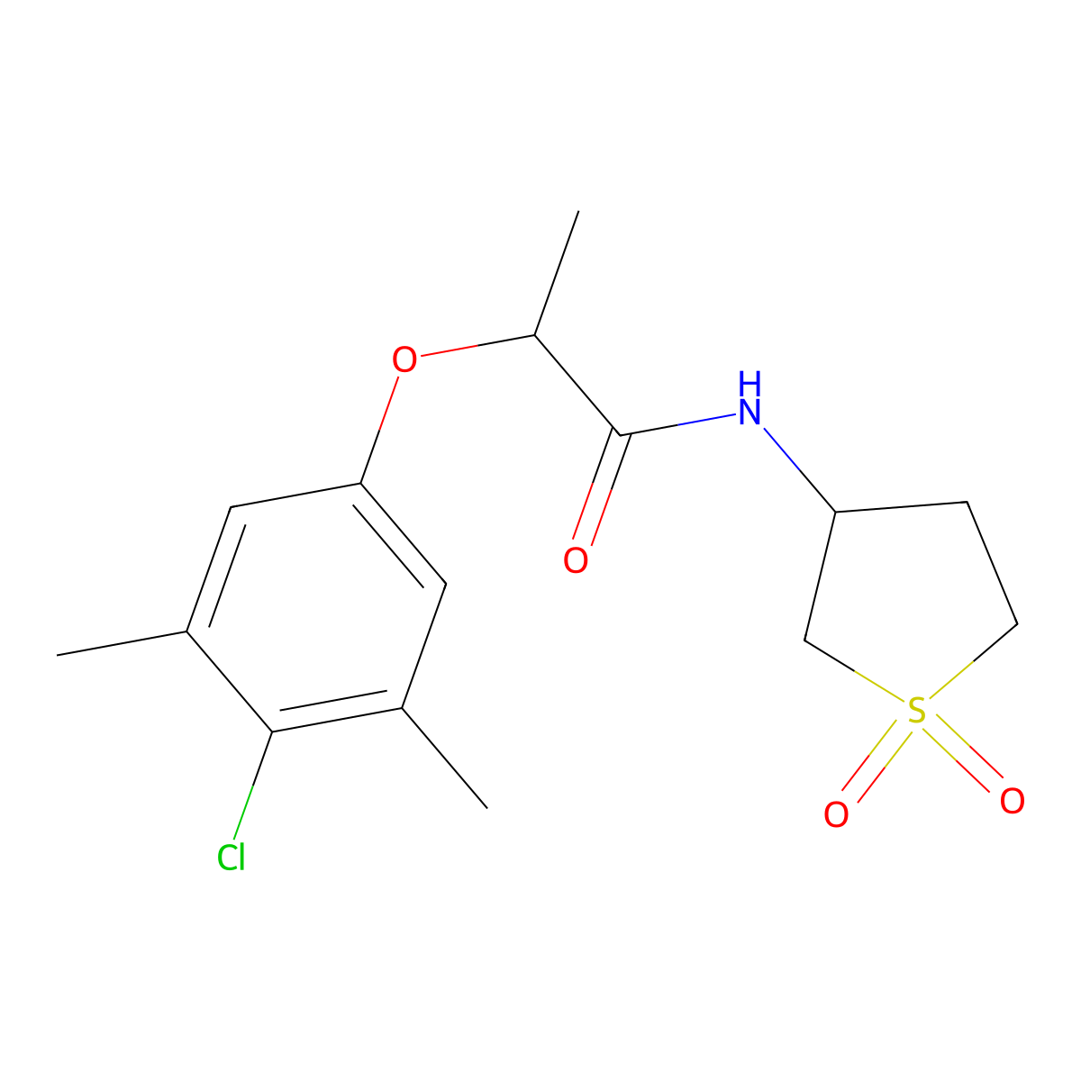 2-(4-chloro-3,5-dimethylphenoxy)-N-(1,1-dioxothiolan-3-yl)propanamide molecular structure, CAS 618080-20-9