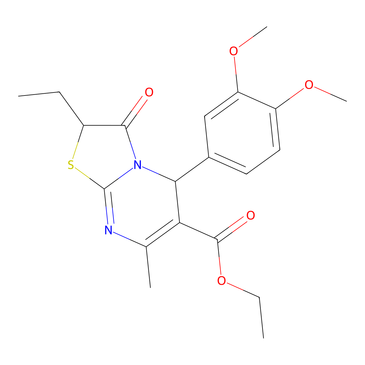 ethyl 5-(3,4-dimethoxyphenyl)-2-ethyl-7-methyl-3-oxo-2,3-dihydro-5H-[1,3]thiazolo[3,2-a]pyrimidine-6-carboxylate molecular structure, CAS 618080-31-2