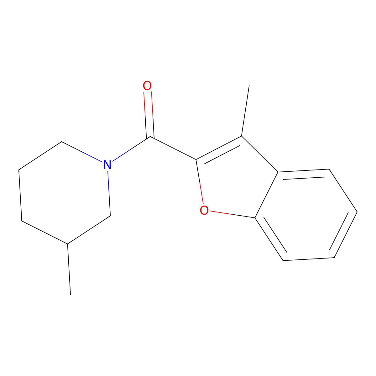 3-Methyl-1-((3-methyl-1-benzofuran-2-YL)carbonyl)piperidine molecular structure, CAS 618080-32-3
