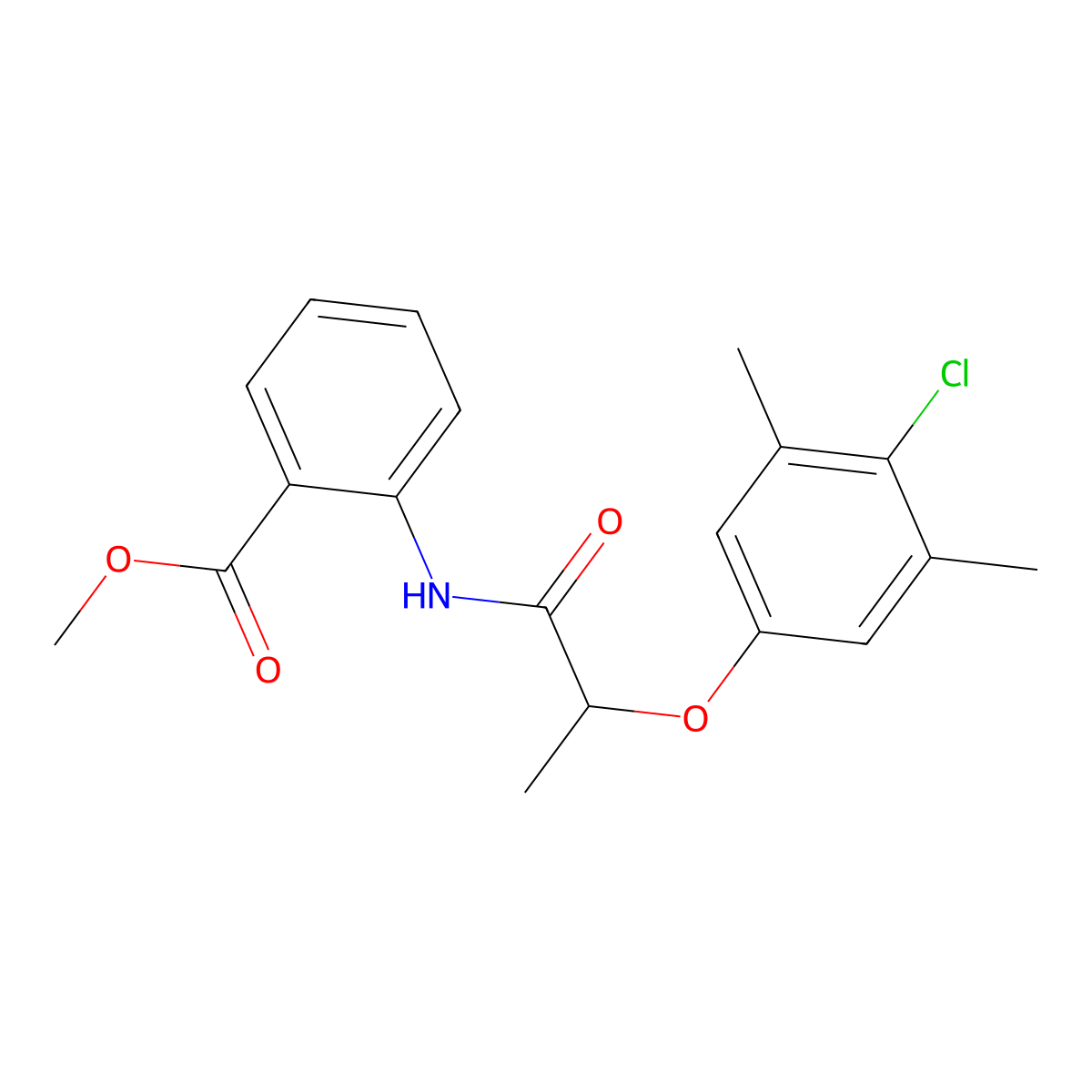 Methyl 2-{[2-(4-chloro-3,5-dimethylphenoxy)propanoyl]amino}benzoate molecular structure, CAS 618080-35-6