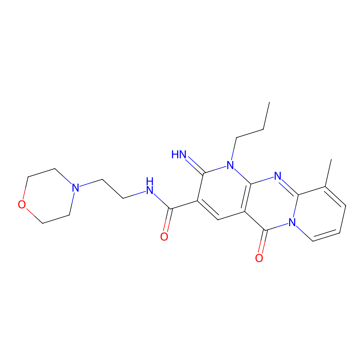 2-imino-10-methyl-N-[2-(morpholin-4-yl)ethyl]-5-oxo-1-propyl-1,5-dihydro-2H-dipyrido[1,2-a:2',3'-d]pyrimidine-3-carboxamide molecular structure, CAS 618080-46-9